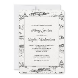 Small Chattanooga Toile Black And White Invitation Front View