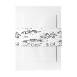 Small Chattanooga Toile Black And White Invitation Belly Band Front View