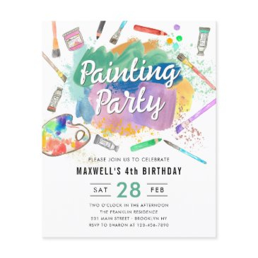 cheap watercolor art paint painting party birthday flyer