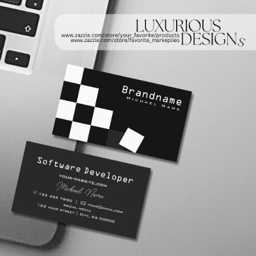 checkered black and white stylish dark gray modern business invitations