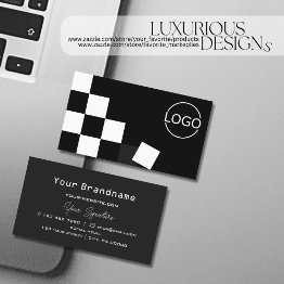 Small Checkered Black Dark Gray Modern With Logo Stylish Business Invitations Front View