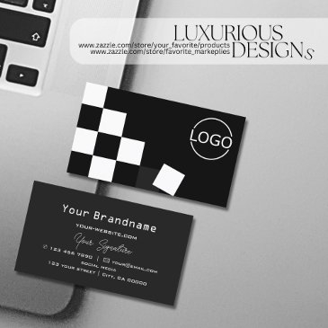 checkered black dark gray modern with logo stylish business invitations