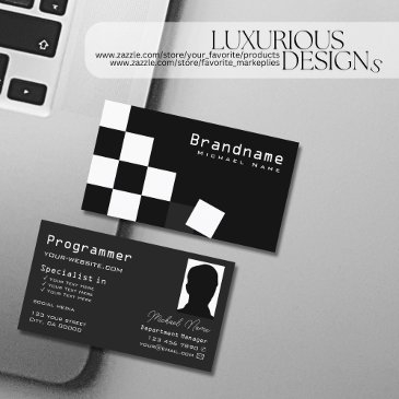 checkered black dark gray modern with photo cool business invitations