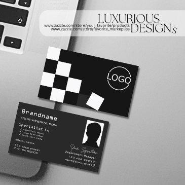 checkered black dark gray with logo and photo business invitations