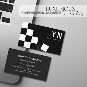 checkered black dark gray with monogram modern business invitations