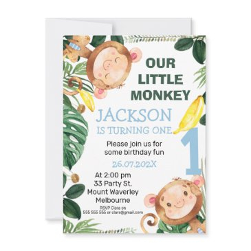 cheeky little monkey bananas boys 1st birthday invitation