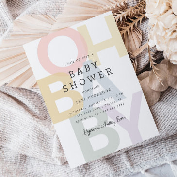 cheerful pastel oh baby neutral baby shower invitation