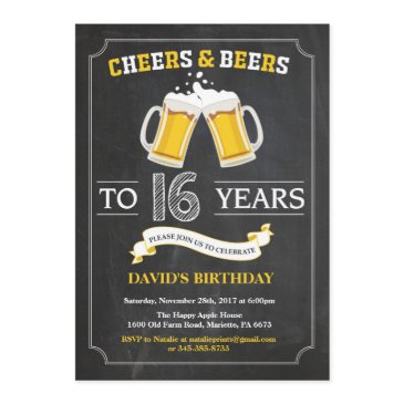 cheers and beers 16th birthday invitation invitations