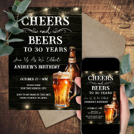 Small Cheers And Beers 30th Birthday Bar Lights Invitati Invitation Front View