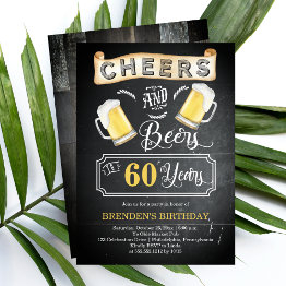 Small Cheers And Beers To 60 Years Birthday Party Invitation Front View