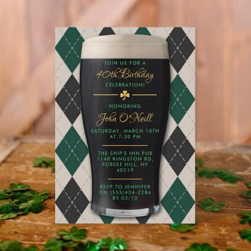 cheers & beers guinness pint 40th birthday invitation