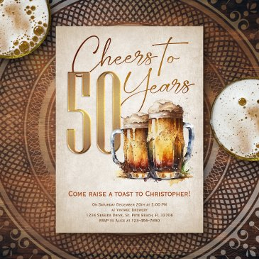 cheers & beers mens funny 50th birthday invitation