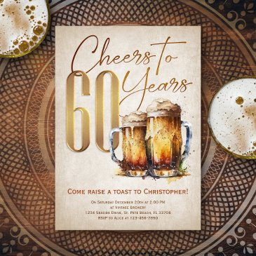 cheers & beers mens funny 60th birthday invitation