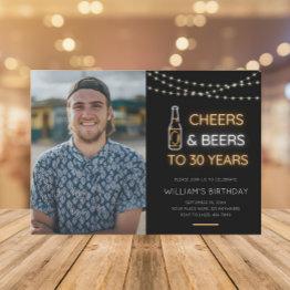 Small Cheers & Beers Neon Sign 30th Adult Birthday Photo Invitation Front View