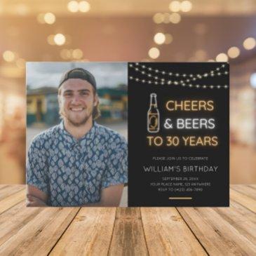 cheers & beers neon sign 30th adult birthday photo invitation
