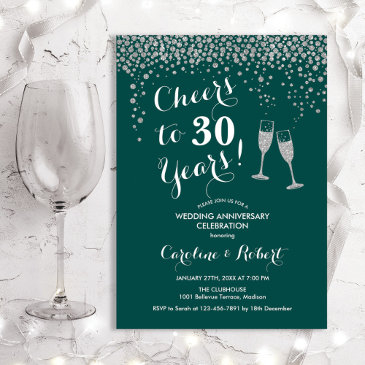 cheers to 30 years anniversary - emerald green inv invitation