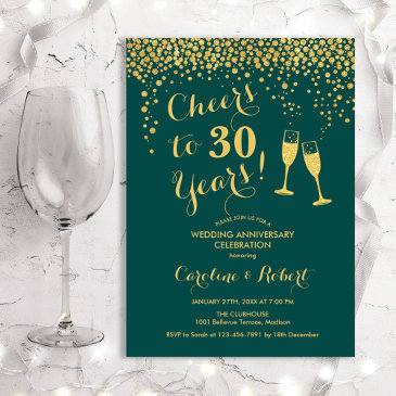 cheers to 30 years anniversary - emerald green invitation