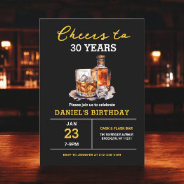 Small Cheers To 30 Years Whiskey Bourbon Birthday Party Invitation Front View
