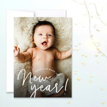 cheers to a joyful new year baby photo birth holiday invitations