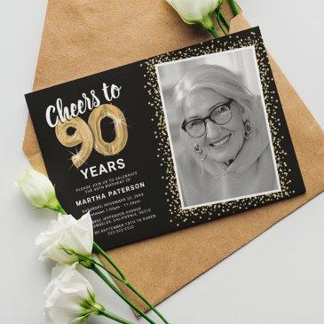 cheers to ninety years 90th birthday photo invitation