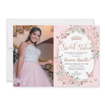 cherry blossoms floral butterflies sweet sixteen invitation