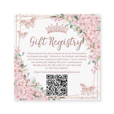 cherry blossoms rose gold quinceanera qr gift enclosure invitations