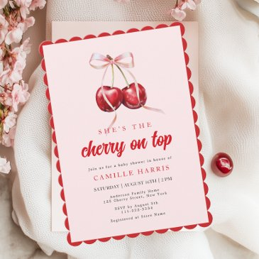 cherry on top girl baby shower invitation