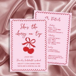 Small Cherry On Top Red Hand Drawn Bachelorette Weekend Invitation Front View