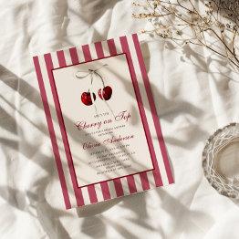 Small Cherry On Top Striped Bridal Shower Invitation Front View