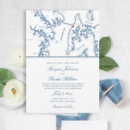 Small Chesapeake Bay Beach Club Elegant Navy Wedding Invitation Front View