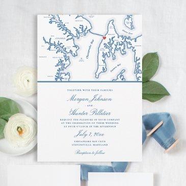 chesapeake bay beach club elegant navy wedding invitation