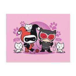 Small Chibi Harley Quinn & Chibi Catwoman With Cats Postinvitations Front View