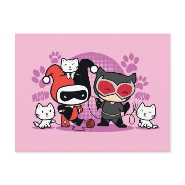 chibi harley quinn & chibi catwoman with cats postinvitations