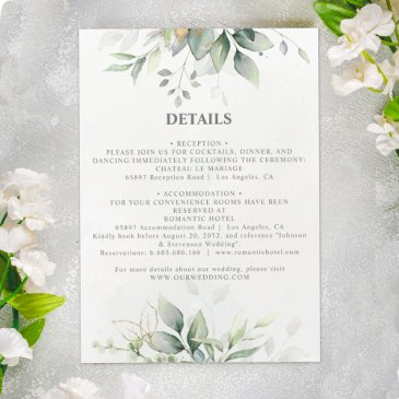 chic airy greenery eucalyptus leaf gold wedding enclosure invitations