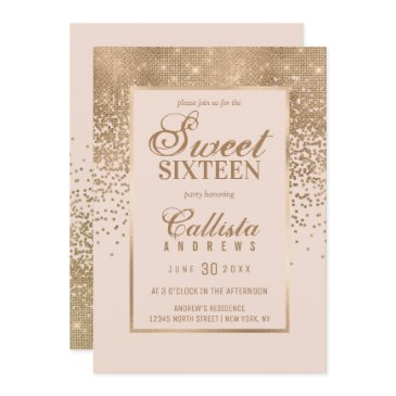 chic blush pink gold glitter confetti sweet 16 invitation