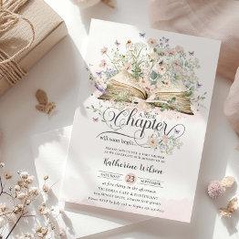 Small Chic Blush Wildflower Book New Chapter Baby Shower Invitation Front View