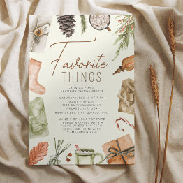 Small Chic Boho Cozy Holiday Favorite Things Party Invitation Front View