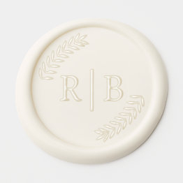 Small Chic Botanical Laurel Leaf Wreath Style Monogram Wax Seal Sticker Front View