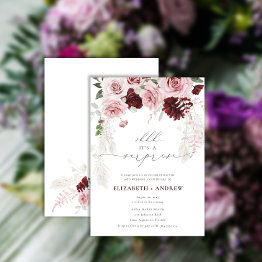 Small Chic Burgundy Blush Pink Roses Floral Anniversary Invitation Front View