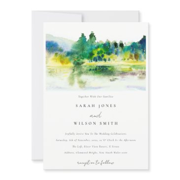 chic countryside mountain river landscape wedding invitation