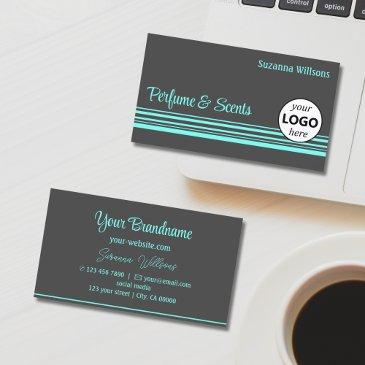 chic dark gray teal stripes with logo professional business invitations