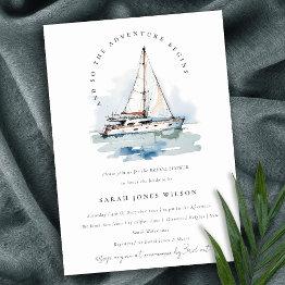 Small Chic Dusky Sailboat Yacht Seascape Bridal Shower Invitation Front View