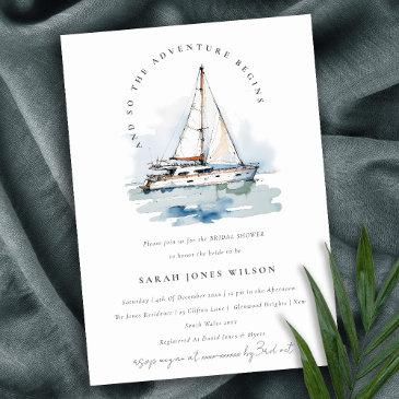 chic dusky sailboat yacht seascape bridal shower invitation