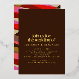 Small Chic Elegant Red Brown Geometric Wedding Gold Foil Invitation Front View