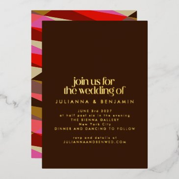 chic elegant red brown geometric wedding gold foil invitation