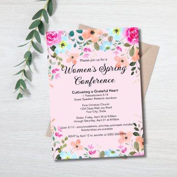 chic elegant spring floral women’s church retreat invitation
