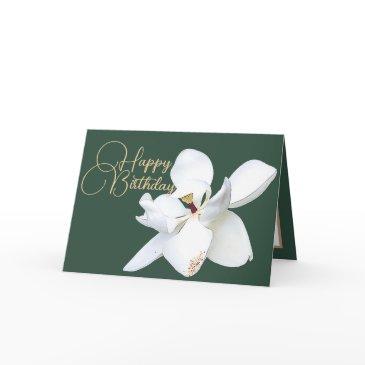 chic floral white magnolia flower green birthday invitations