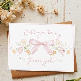 Small Chic Flower Girl Proposal With Bow Cute Girly Pink Invitations Front View