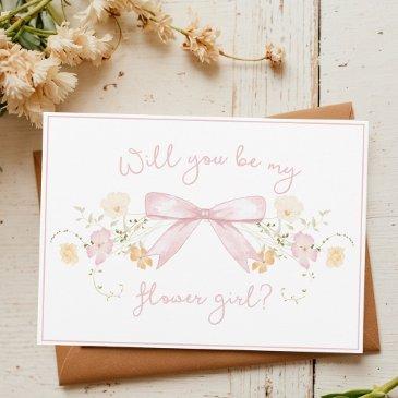 chic flower girl proposal with bow cute girly pink invitations