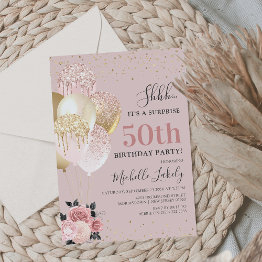 Small Chic Girly 50th Surprise Birthday Party Invitation Front View